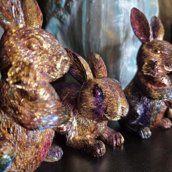 4 HANDCRAFTED Upcycled Bunny Rabbits HANDPAINTED Easter Bunny Home Art Decor - Picture 5 of 17